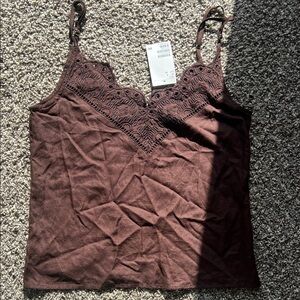 Lace-Trim Camisole Tank Top - Brown